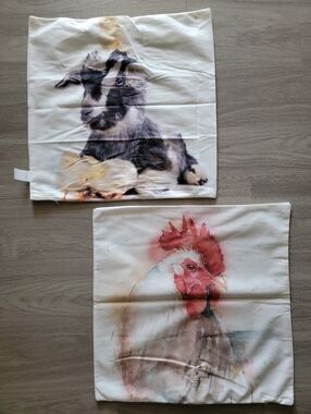 Farm Animal Pillow Covers - Goat & Rooster
